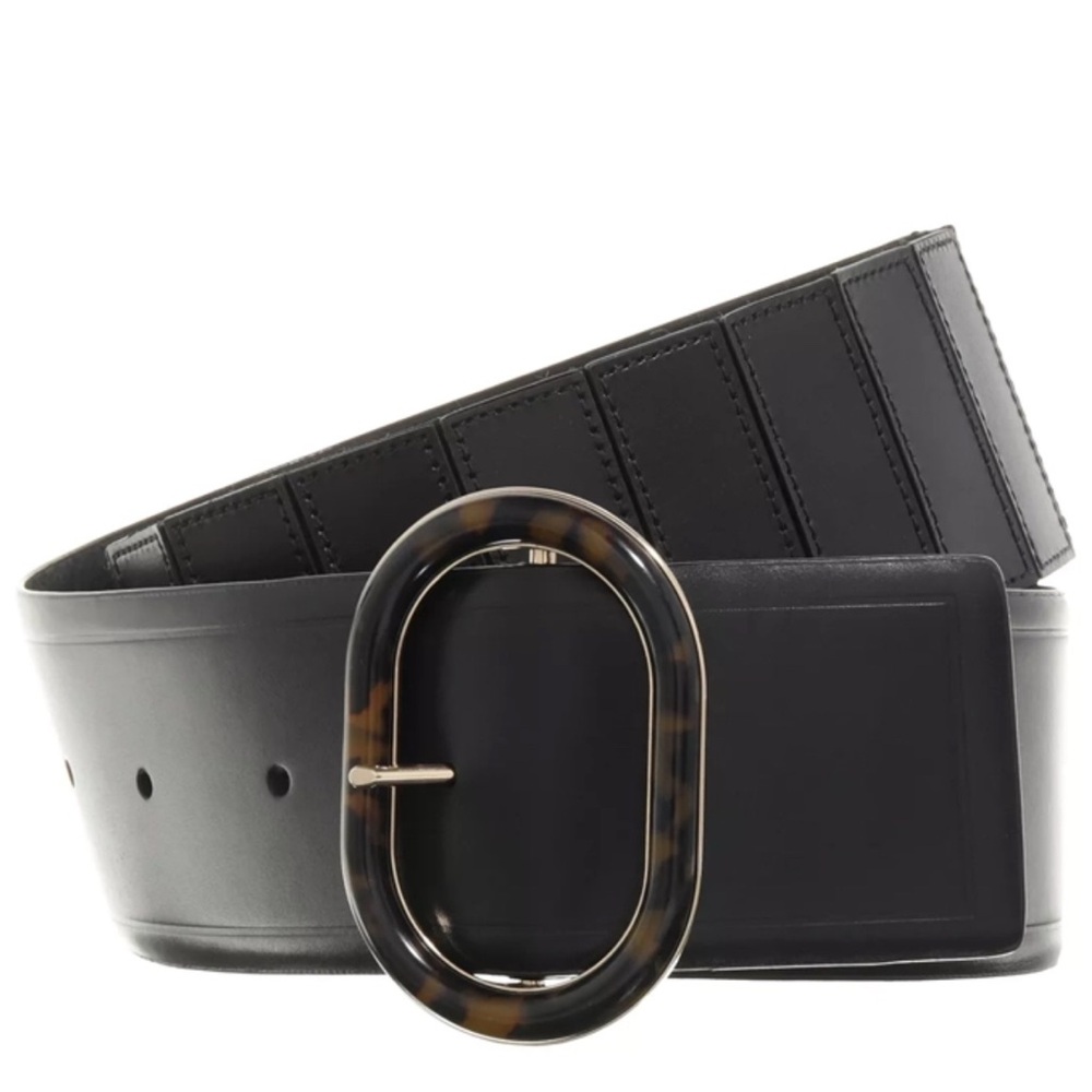 Michael Kors Black and Brown Leather Belt with Tortoiseshell Buckle
